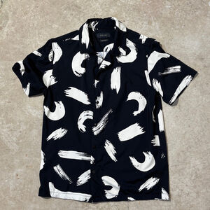 Porter & Ash Casual Button Down Shirt Men’s Small Black White Short Sleeve